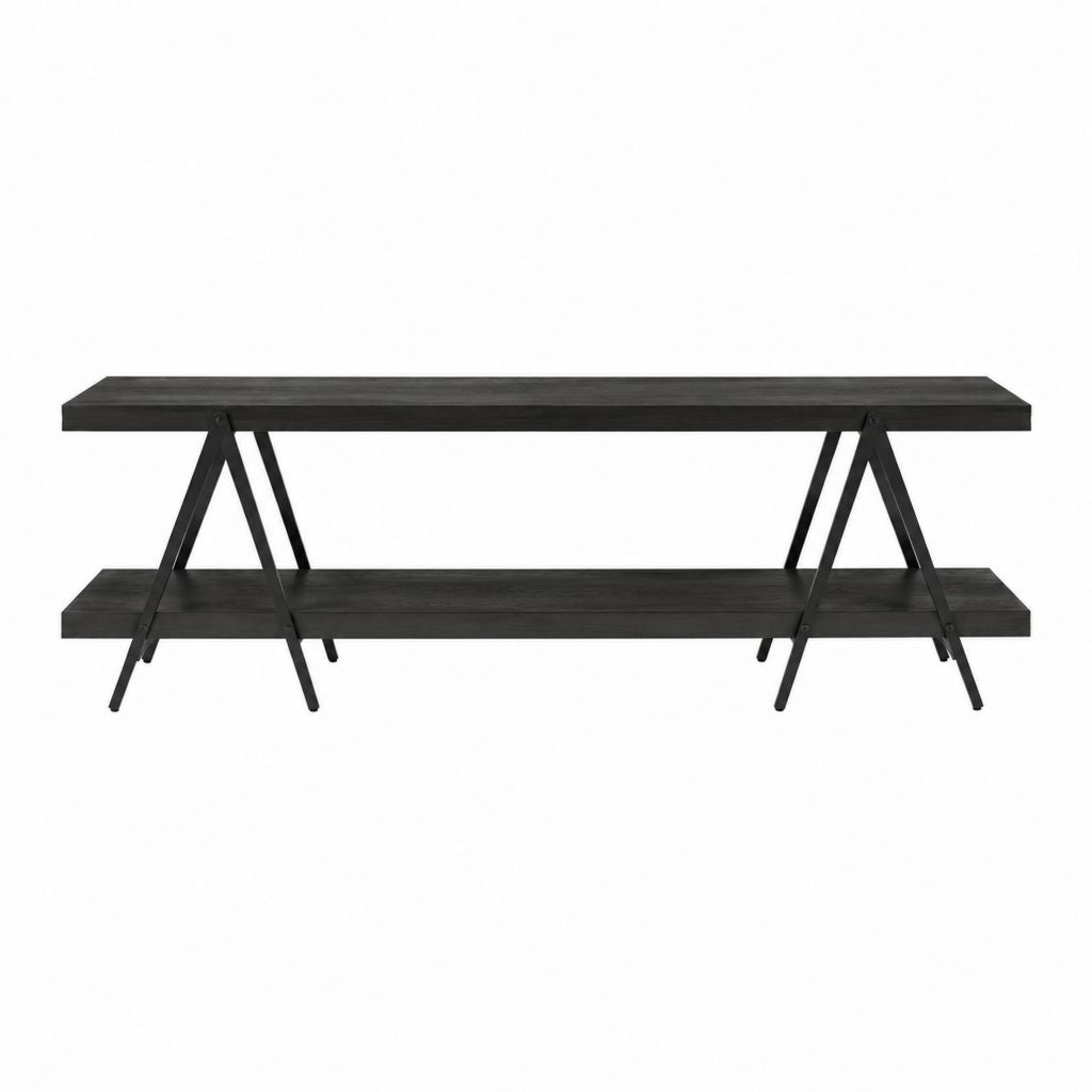 TV-Lowboard Schwarz aus MDF und Stahl rechteckig mit 2 Ablagen 180 x 40 x 55 cm