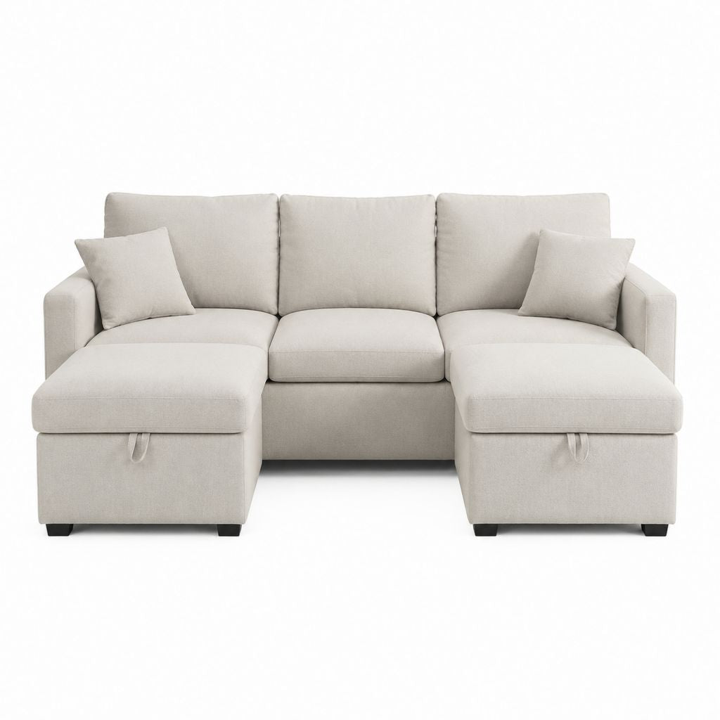 U Sofa mit Stauraum Beige Polyester 300 x 145 x 85 cm