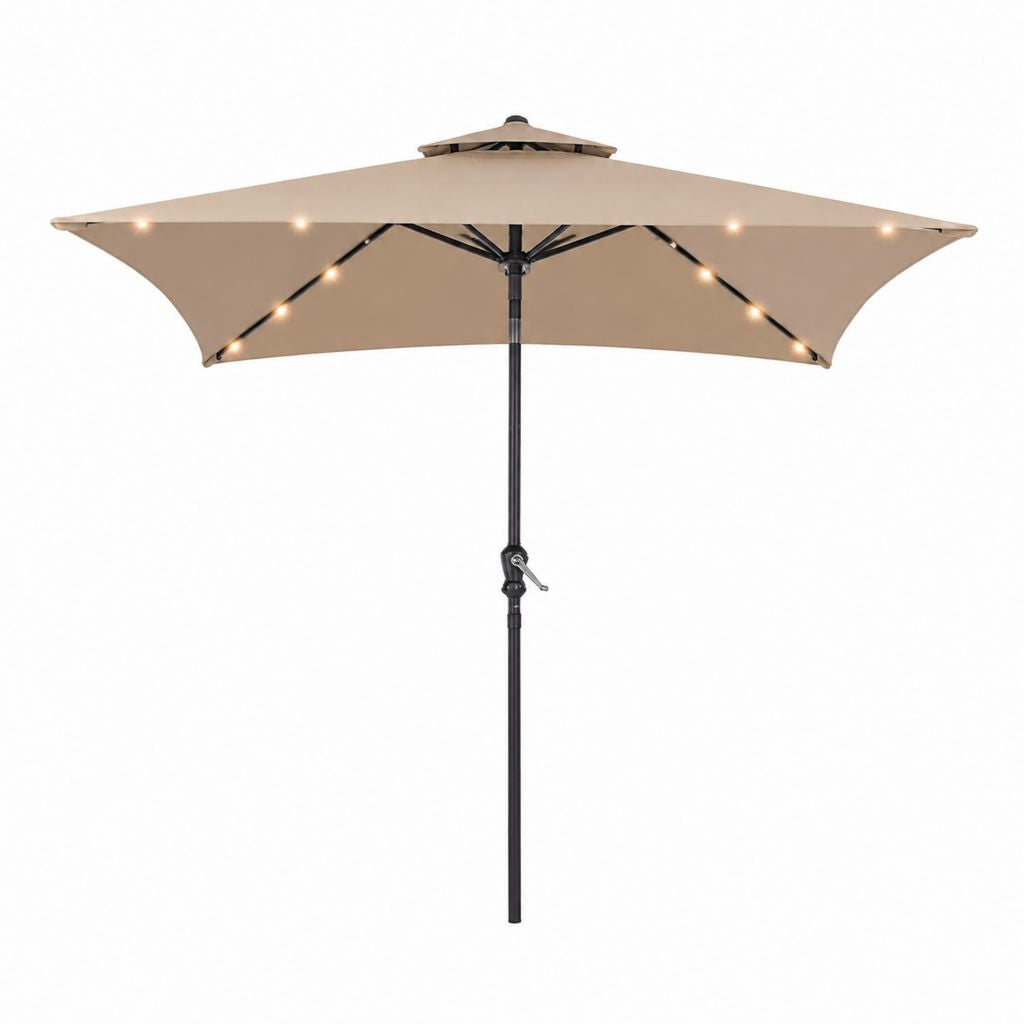 LED Sonnenschirm Beige Polyester Stahl Achteckig Ø 300 cm H 245 cm
