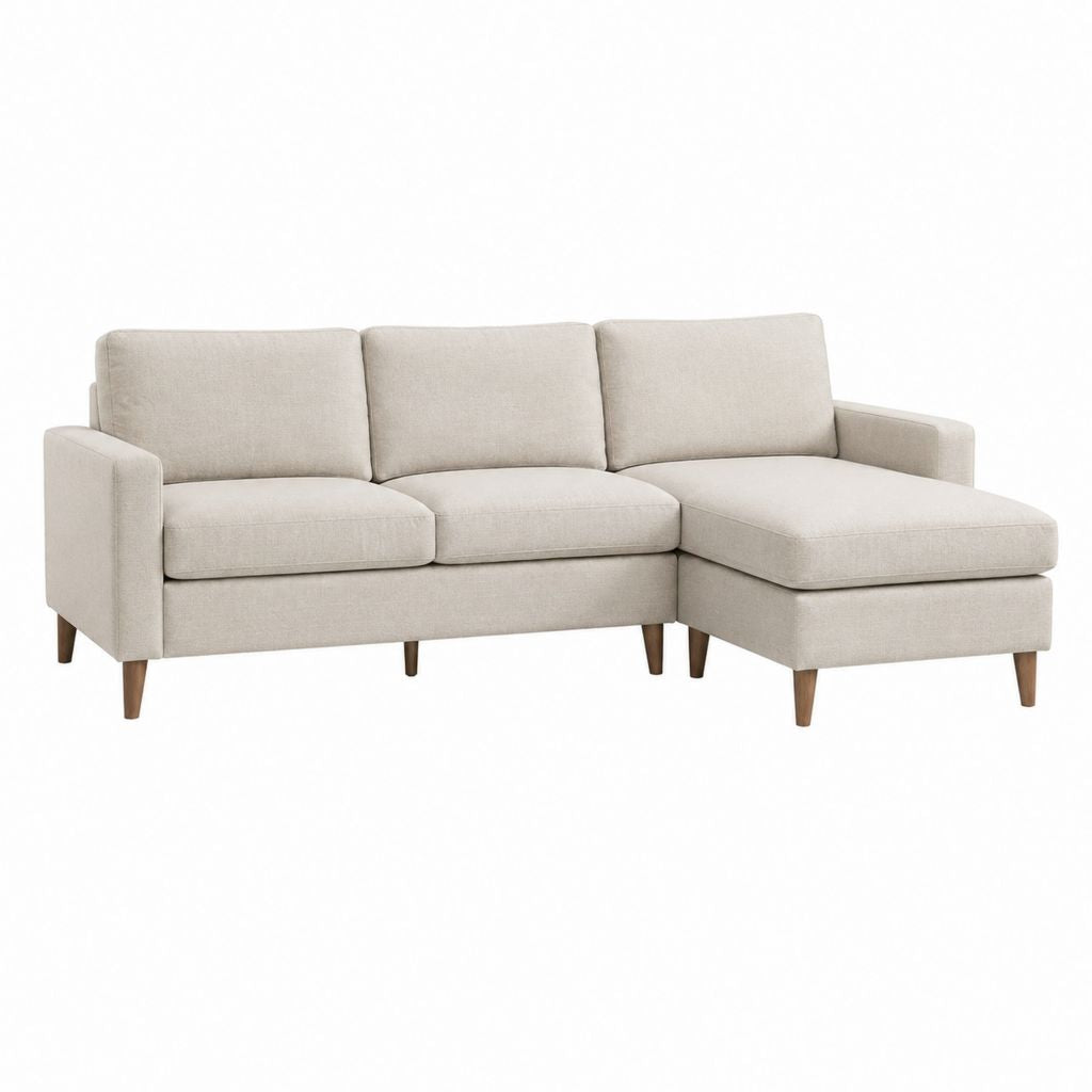 3-Sitzer Ecksofa mit Recamiere rechts Beige Polyester L-Form 230 x 150 x 85 cm