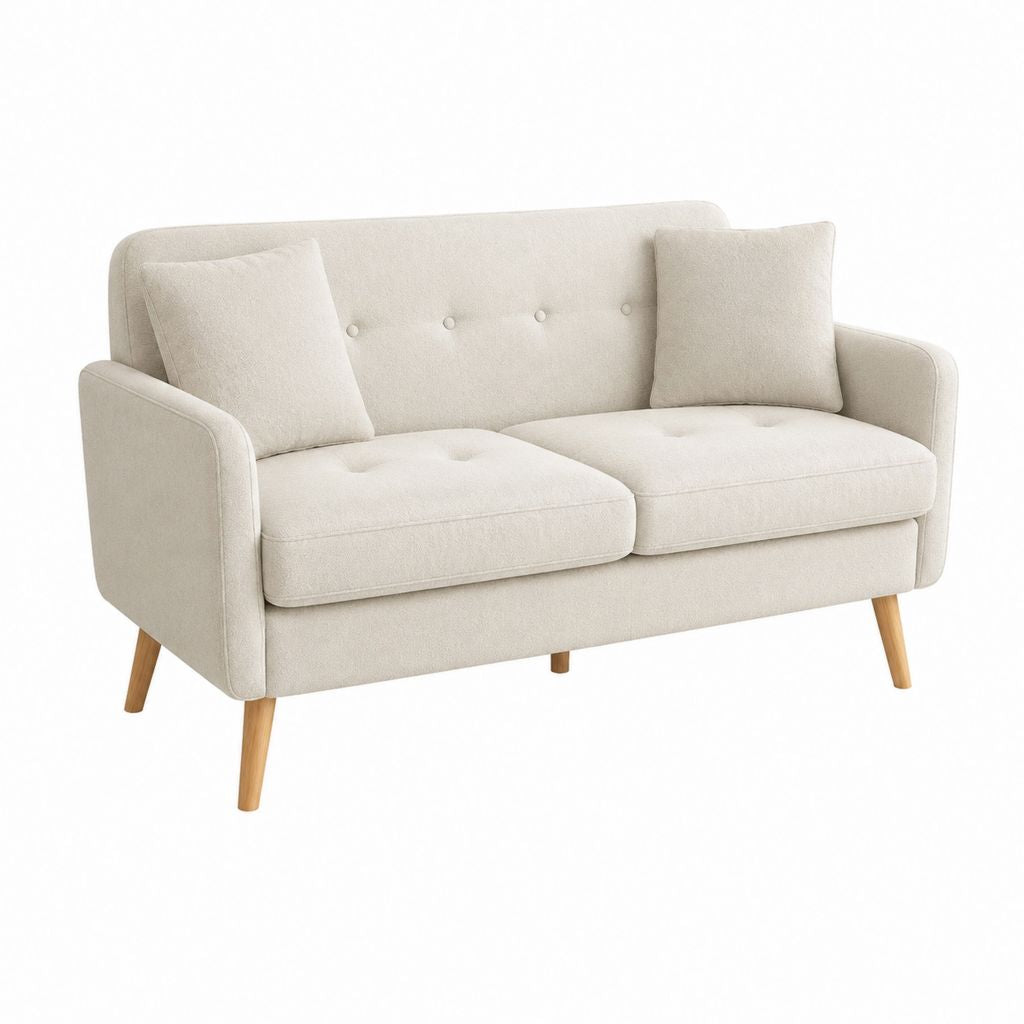 2-Sitzer Sofa Beige mit Polyesterbezug und Massivholzfüßen gerade 140 x 80 x 84 cm