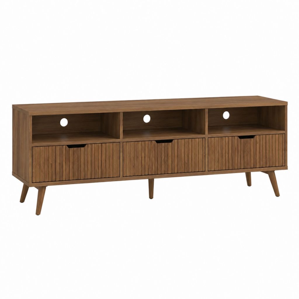 TV Lowboard walnussbraun aus MDF rechteckig mit 3 Türen und Kabeldurchführungen 160 x 40 x 65 cm