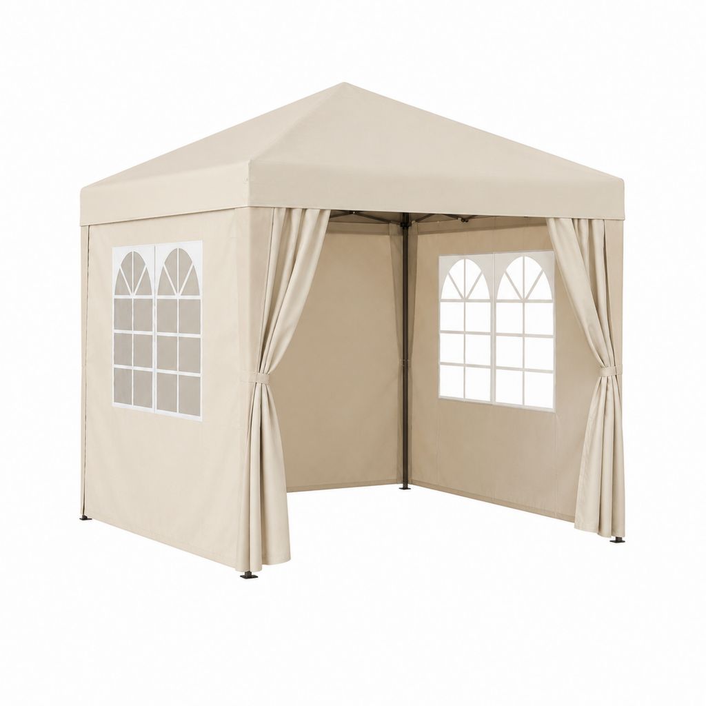 Faltpavillon Beige mit Stahlgestell und Polyesterbespannung 300 x 300 x 250 cm