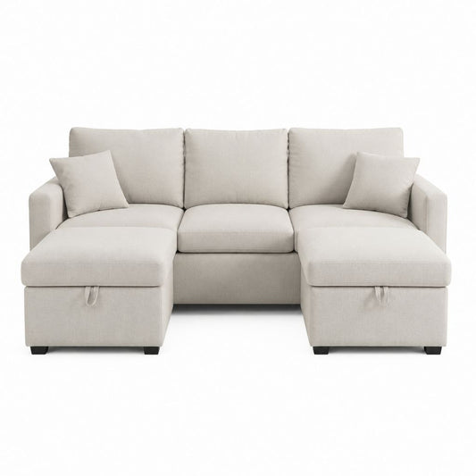 U Sofa mit Stauraum Beige Polyester 300 x 145 x 85 cm
