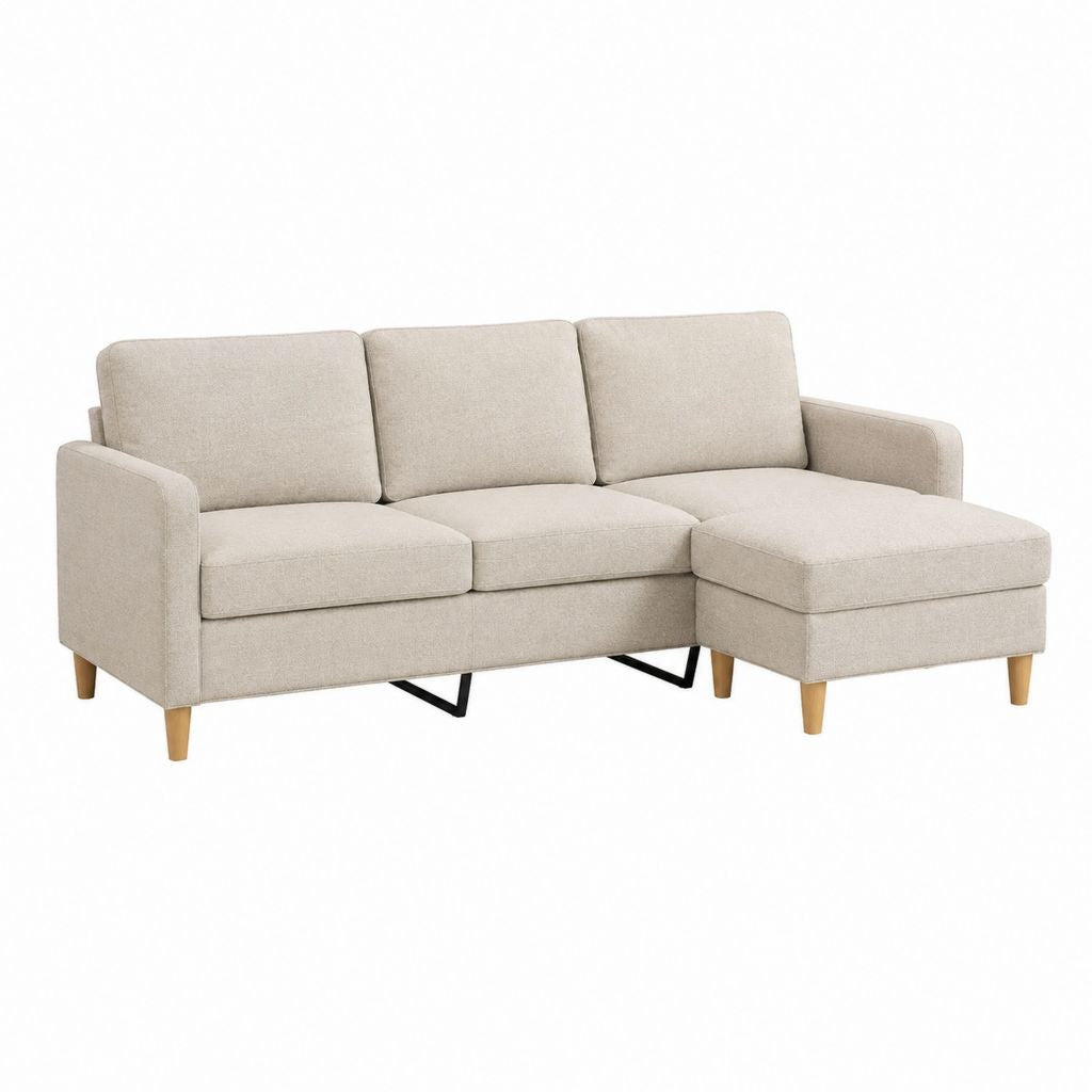 Ecksofa mit Recamiere rechts Beige Polyester 220 x 145 x 85 cm
