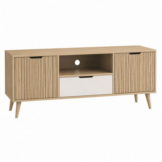 TV-Lowboard aus MDF in Natur Weiß rechteckig mit 2 Türen 1 Schublade 140 x 40 x 55 cm