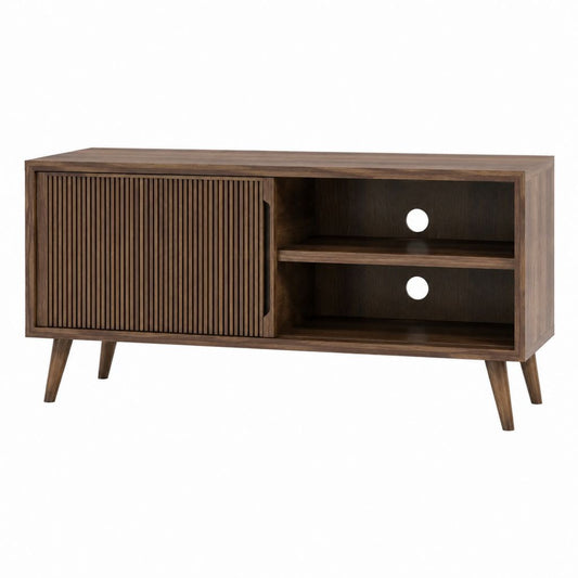 TV-Lowboard Nussbraun Mango-Massivholz Rechteckig mit Lamellentür und Kabeldurchführungen 140 x 40 x 70 cm