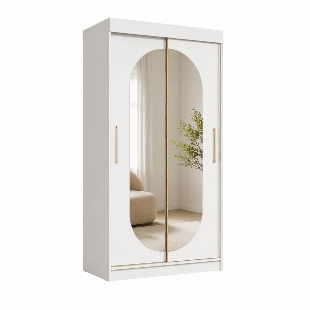 Kleiderschrank 2 Türen Weiß Spanplatte mit Ganzkörperspiegel 100 x 50 x 180 cm