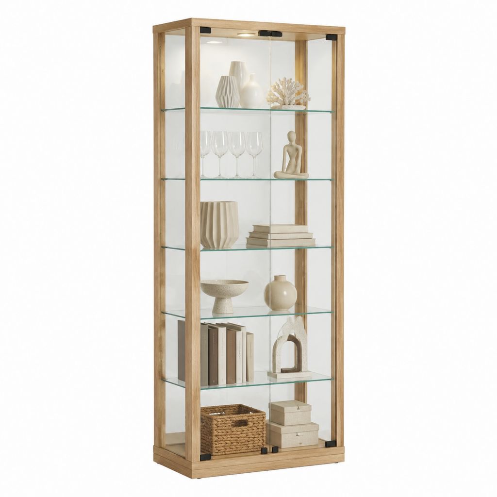 Vitrine aus Eiche Massivholz und Glas Natur 80 x 40 x 180 cm