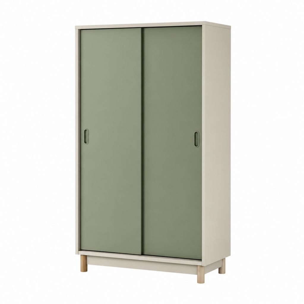 Schwebetürenschrank mit 2 Türen Salbeigrün Creme Spanplatte rechteckig 120 x 60 x 200 cm