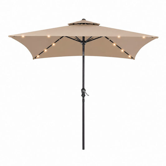 LED Sonnenschirm Beige Polyester Stahl Achteckig Ø 300 cm H 245 cm