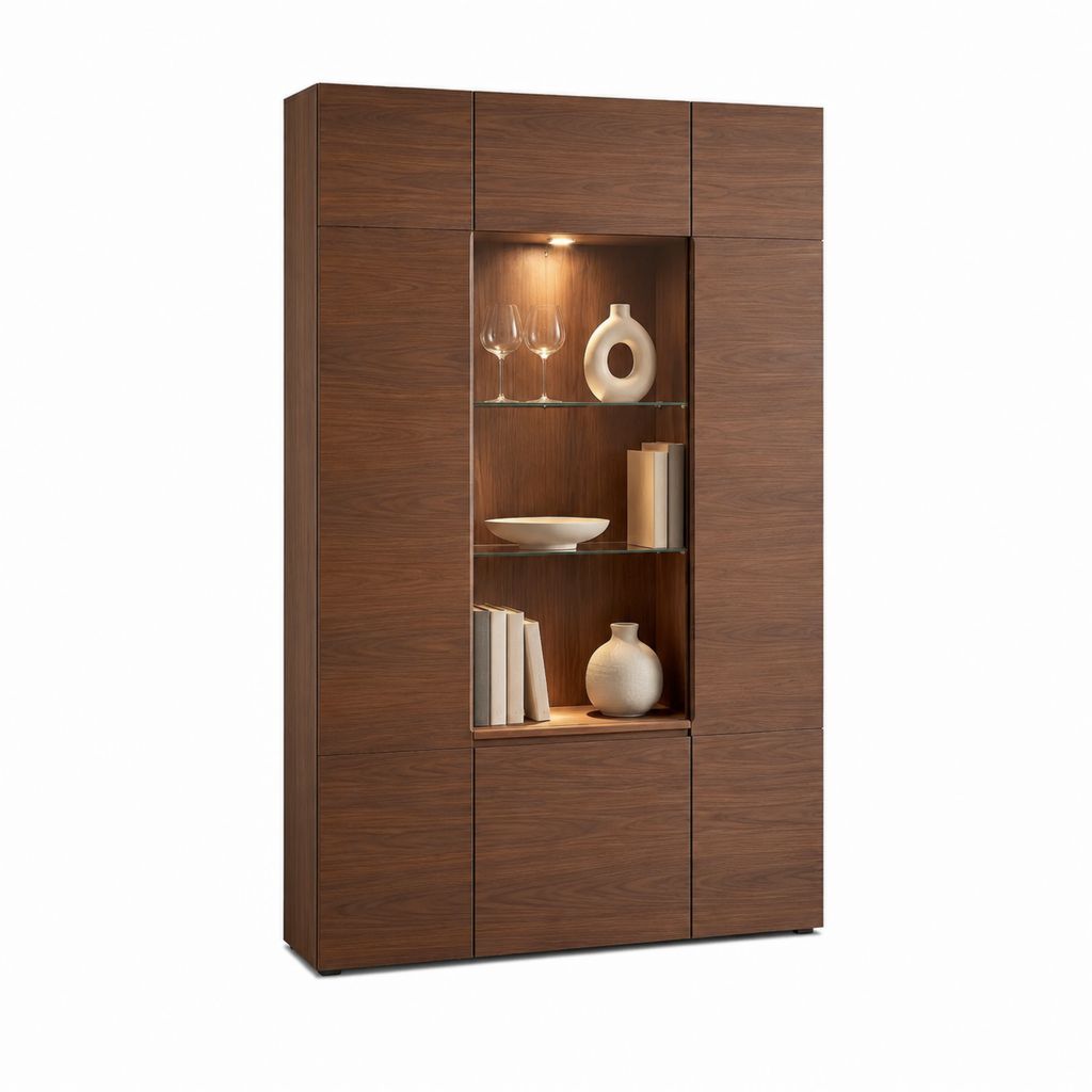 Vitrine Walnussbraun mit LED-Beleuchtung Spanplatte 180 x 100 x 40 cm