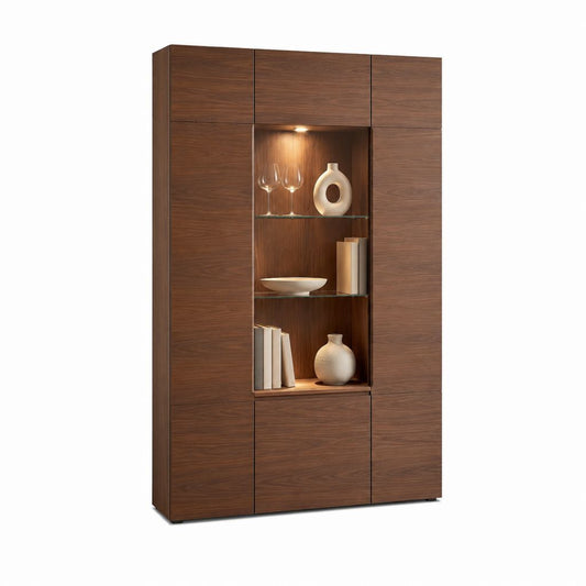 Vitrine Walnussbraun mit LED-Beleuchtung Spanplatte 180 x 100 x 40 cm