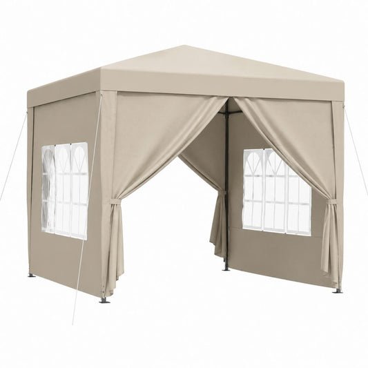 Faltpavillon Beige aus PE und Stahl 300 x 300 x 250 cm mit Seitenteilen und Fenstern