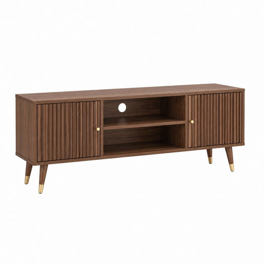 TV Lowboard Walnuss MDF rechteckig mit 2 Türen und offenen Fächern 160 x 40 x 60 cm