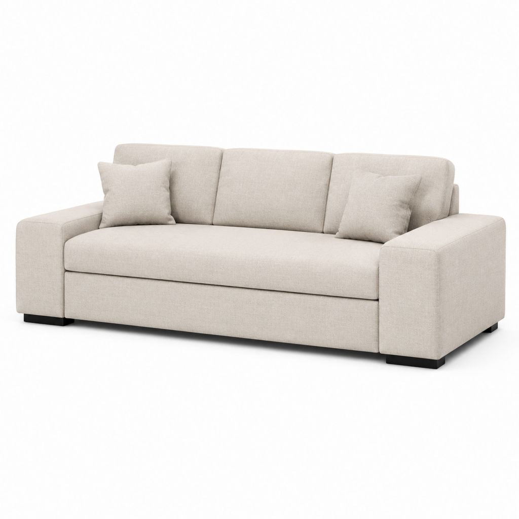3-Sitzer Sofa Beige Polyester Rechteckig 220 x 95 x 85 cm mit 2 Kissen