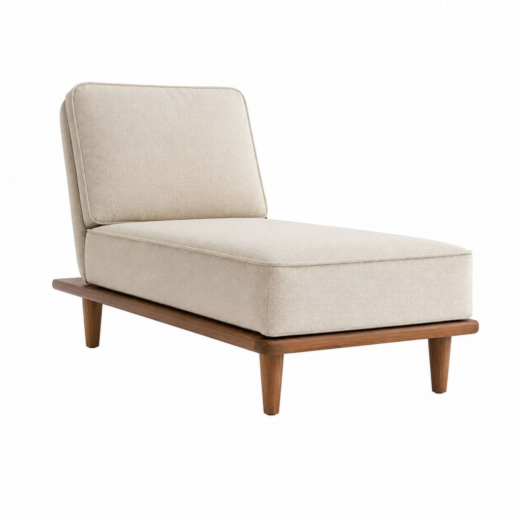 Chaiselongue mit Rückenlehne Beige Polyesterbezug Nussbaum-Massivholz 140 x 75 x 80 cm