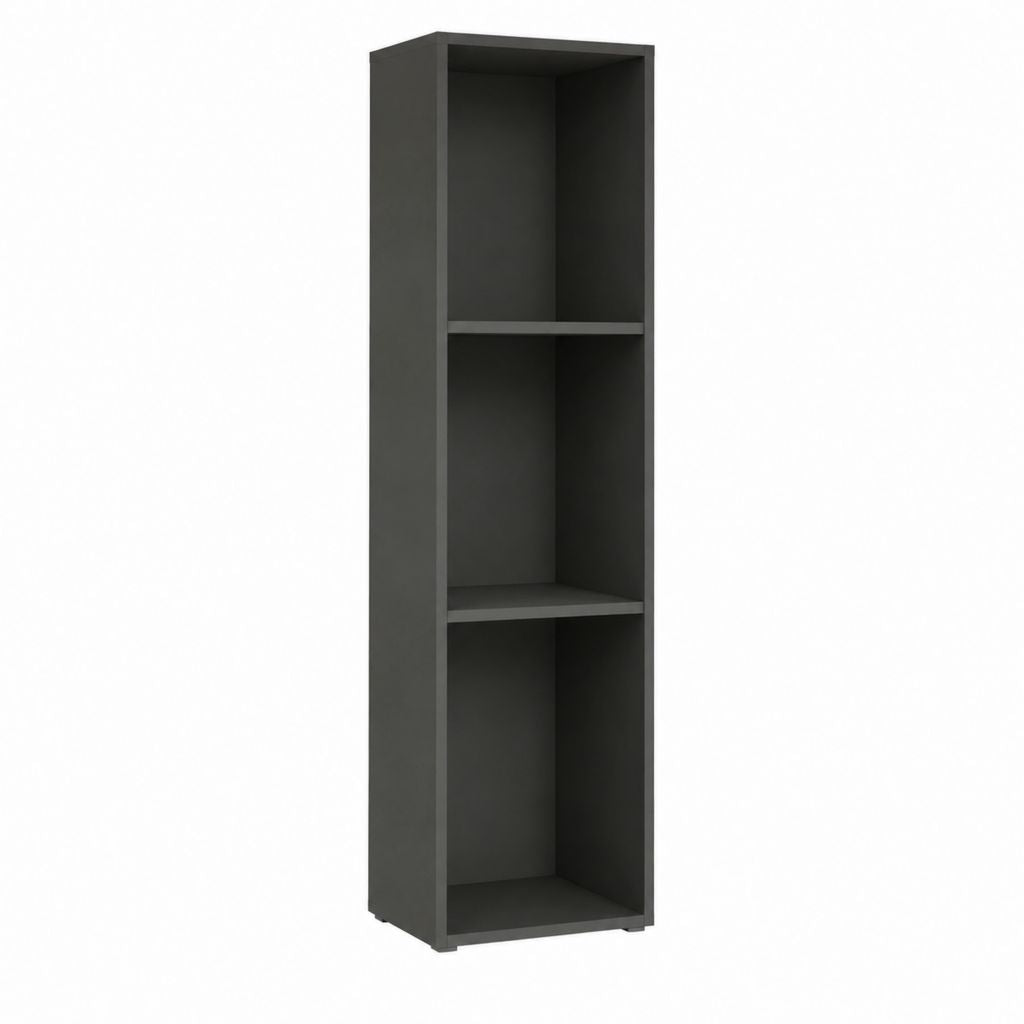 Standregal Schwarz aus Spanplatte rechteckig mit 3 offenen Fächern 40 x 30 x 180 cm