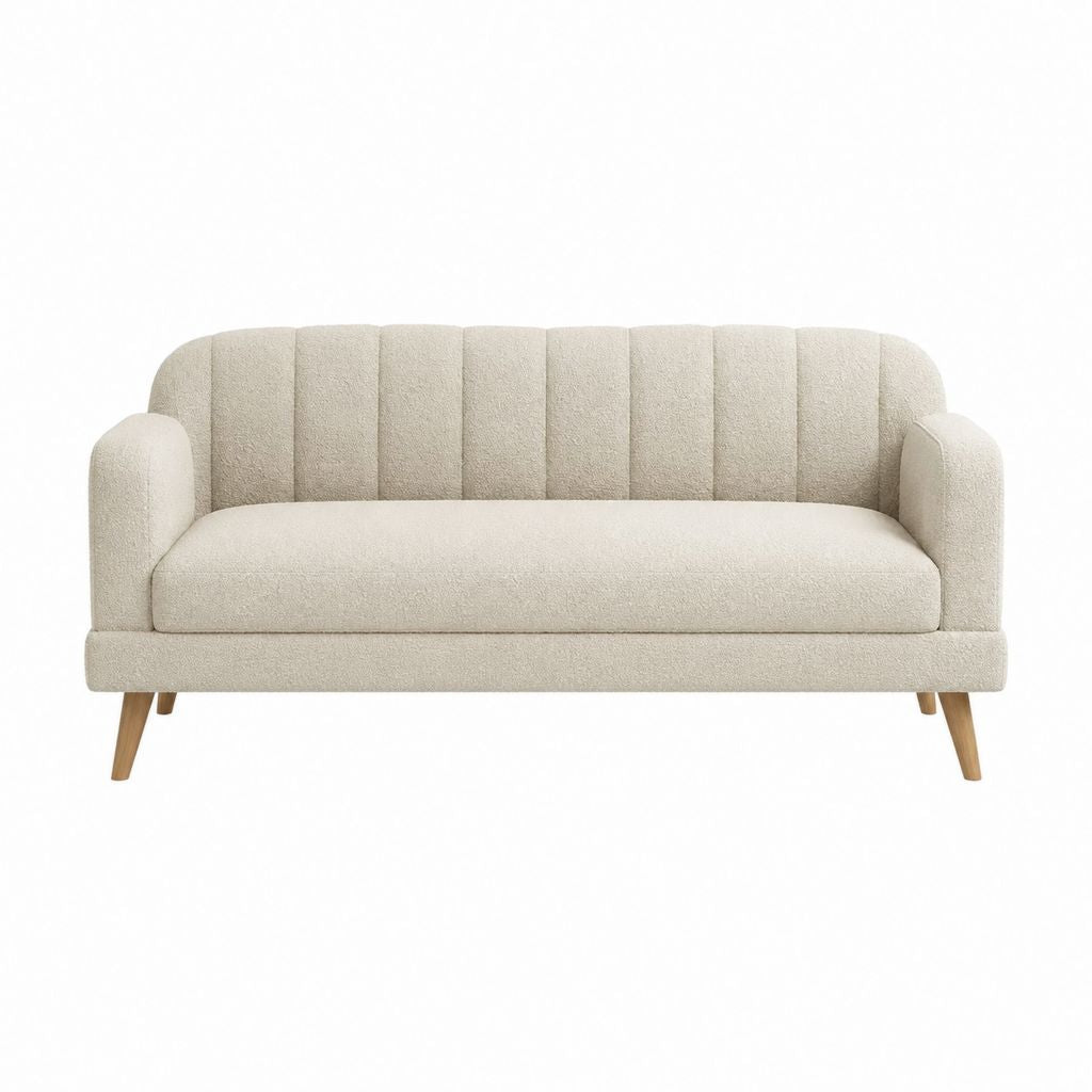 2-Sitzer Sofa Creme Polyester-Bouclé Rechteckig 160 x 80 x 82 cm