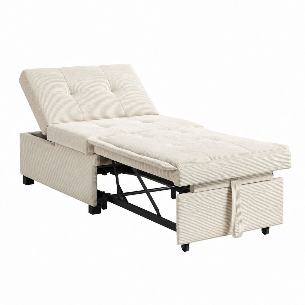 Schlafsessel ausziehbar Creme Polyester-Cord 90 x 200 cm