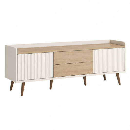 TV-Lowboard Weiß Eichenoptik MDF Rechteckig 160 x 40 x 75 cm