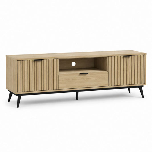 TV-Lowboard Eichefarben mit Lamellenfronten aus MDF und Spanplatte 160 x 40 x 55 cm