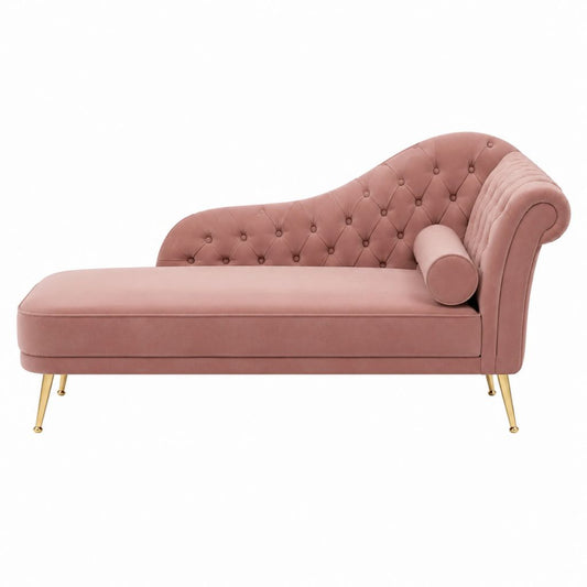 Chaiselongue Recamiere rechts Altrosa Samtbezug Polyester geschwungene Form 170 x 78 x 83 cm
